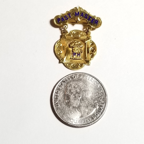 Relisted -Vintage Grange Past Master PH medal pin gold filled blue enamel Lodg - Picture 5 of 10